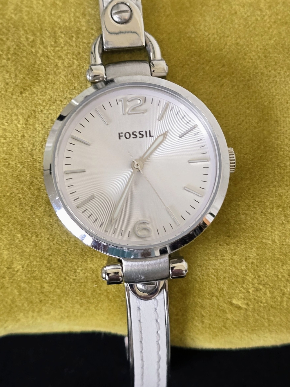 Fossil Women's Silver Round Dial Watch with White Strap